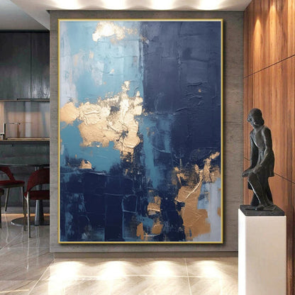 Hand Painted Art in Teal, Navy, and Gold Abstract Textural Compositions PT233