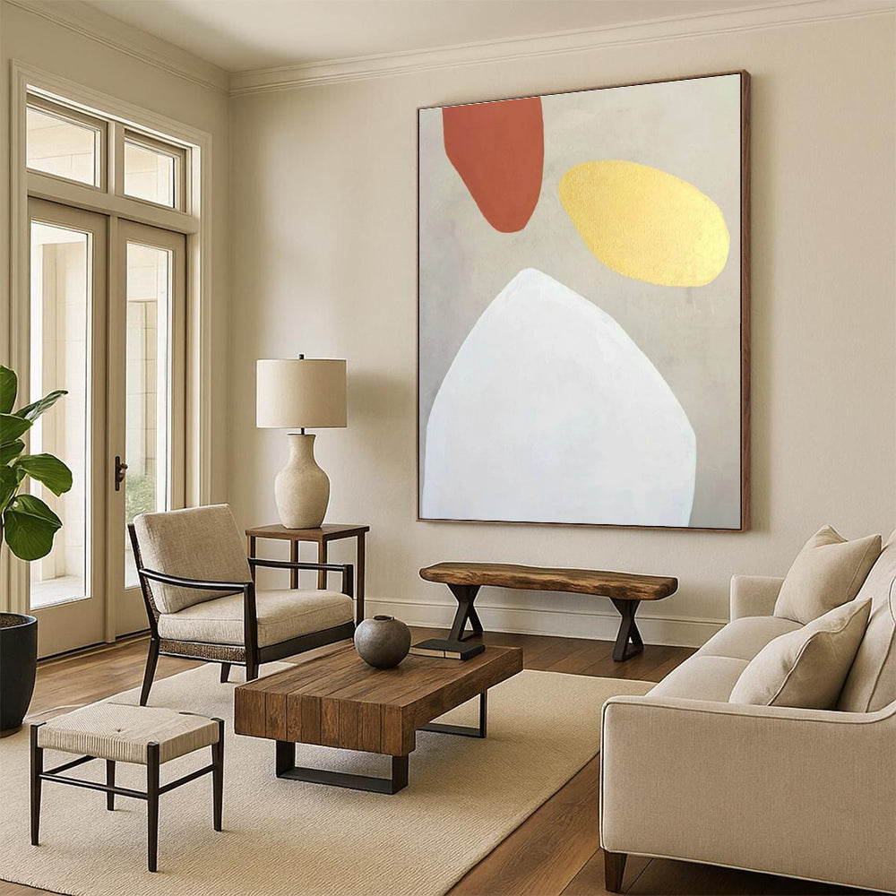 Hand-Painted Terracotta, Gold, and White Abstract Art PT643