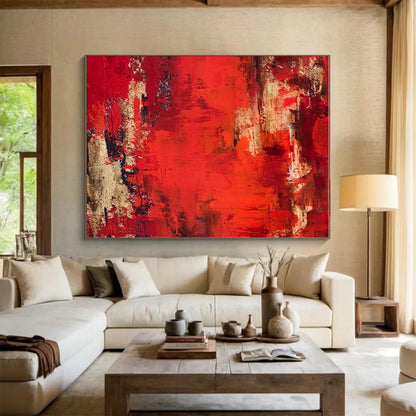 Hand-Painted Red Beige Abstract Textured Acrylic Art PT455