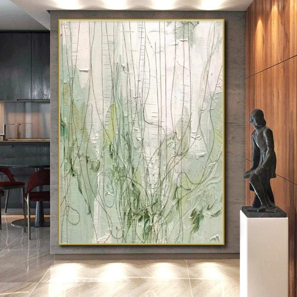 Handmade Art Green Beige Linear Textured Abstract Art PT346