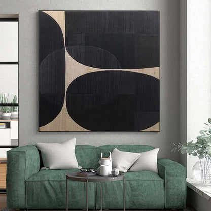 Unique Abstract Art Black Beige Geometric Circular Abstract Art PT506