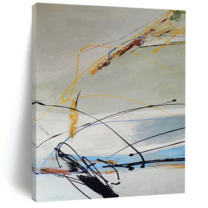 Modern Art Acrylic with Black, Yellow, Blue, and Gray Dynamic Lines, Large Contemporary Wall Art PT210