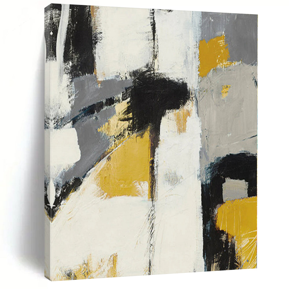 Modern Art Acrylic Gray, Yellow & Black Textured Abstract Painting On Canvas PT089