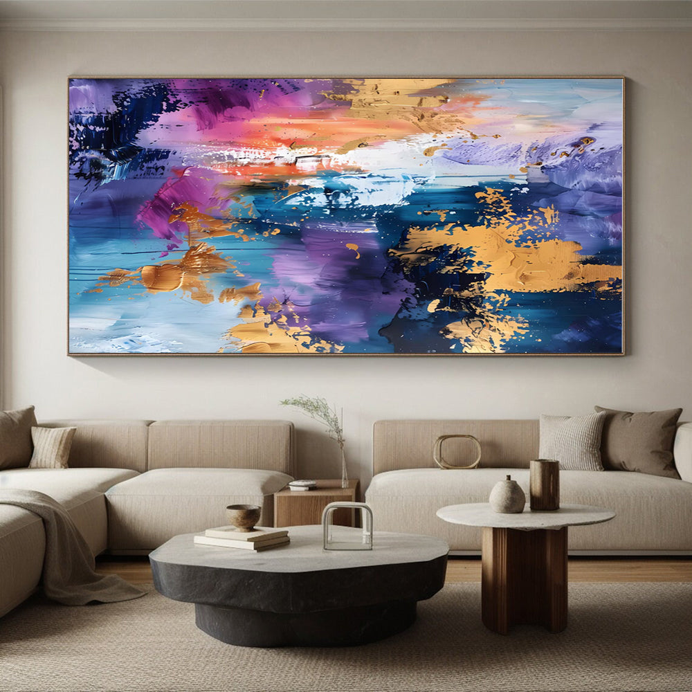 Oversized Abstract Wall Art in Purple, Blue, Pink, Orange, and Gold Textural Abstract Compositions PT255