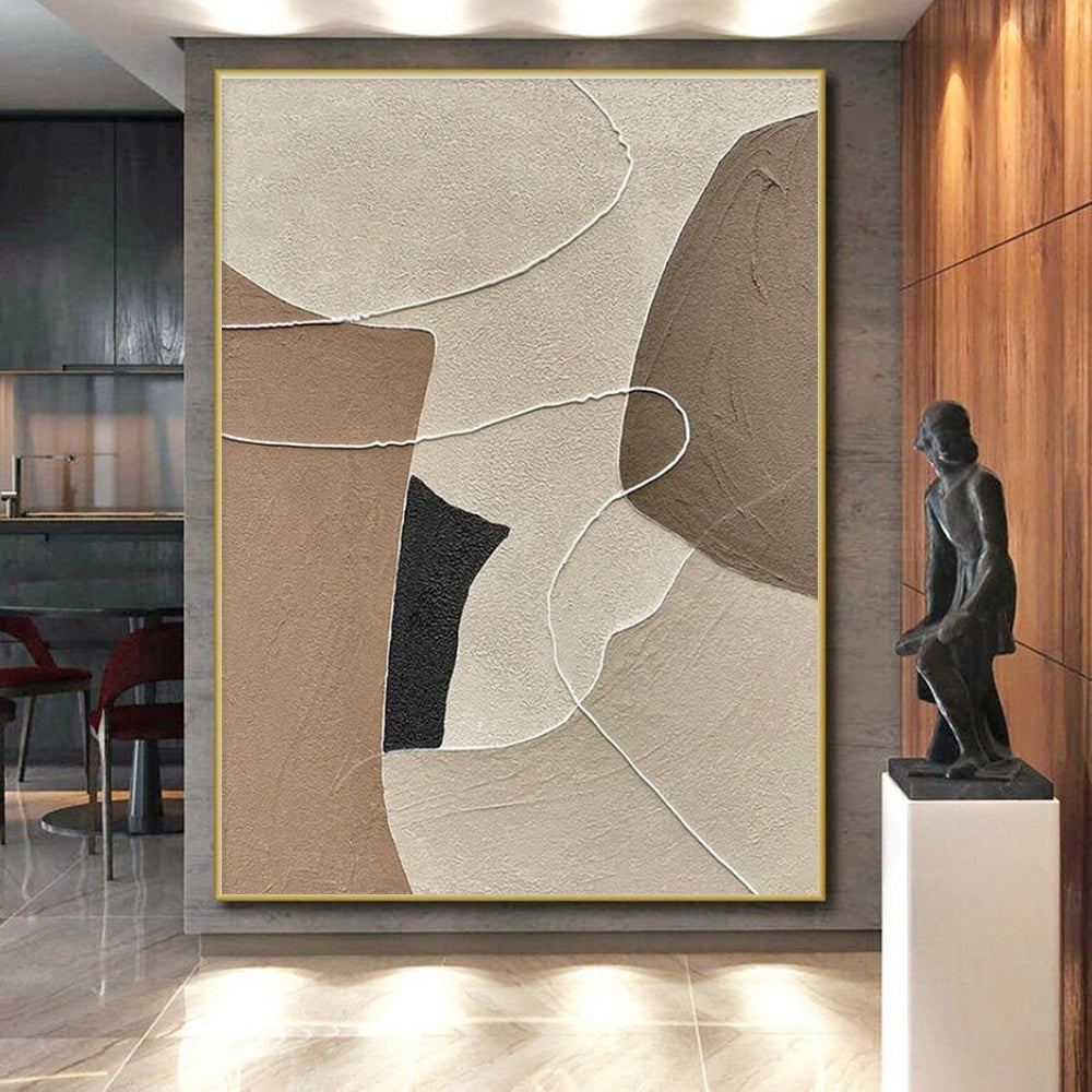 Hand-Painted Beige, Brown and Black Geometric Abstract Play, Modern Art Acrylic PT546