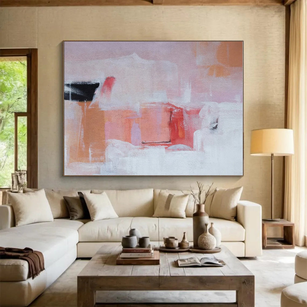 Hand-Painted Pink Orange White Abstract Art PT357