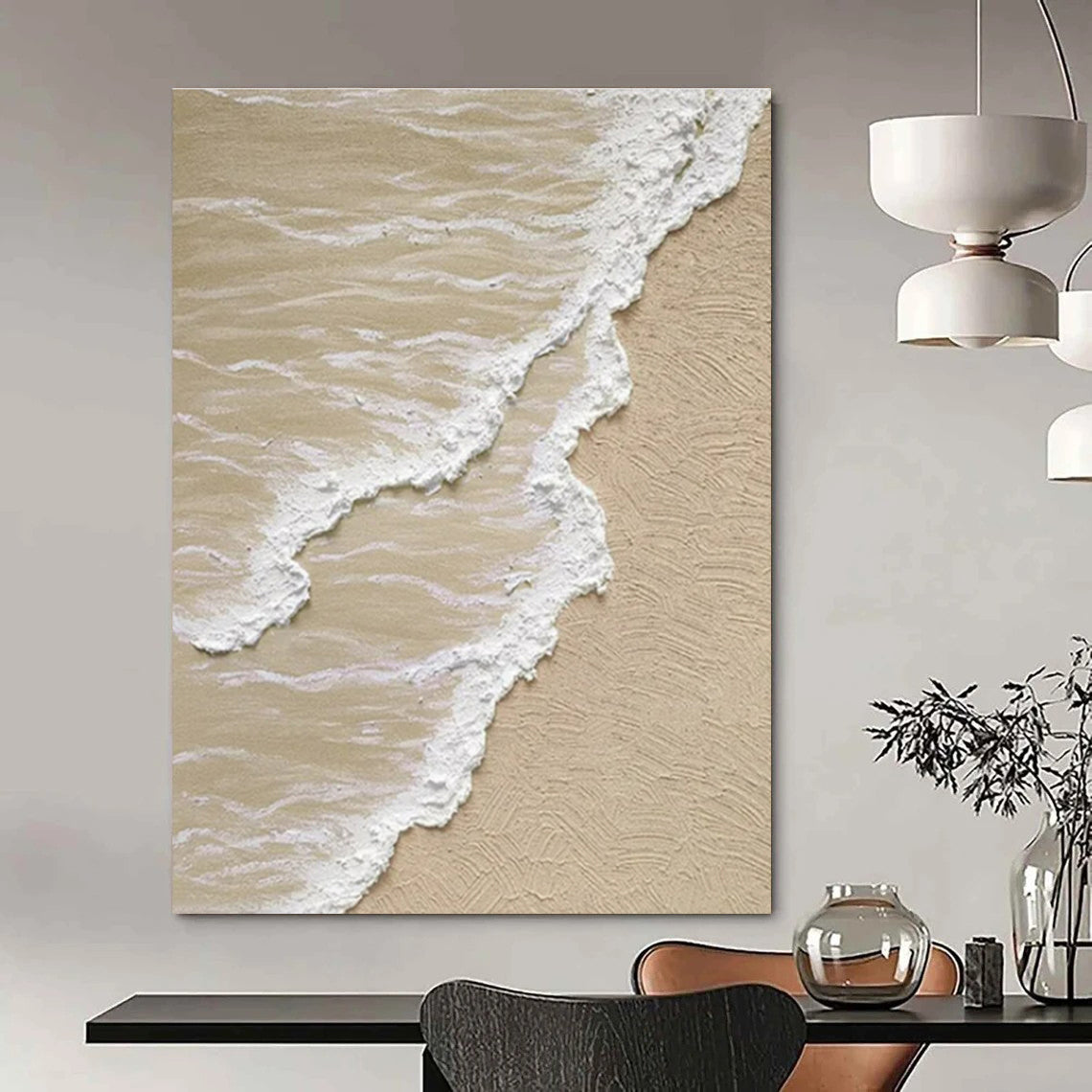 Large Size Beige, White, and Gray Textured Abstract Seaside Art DPS479