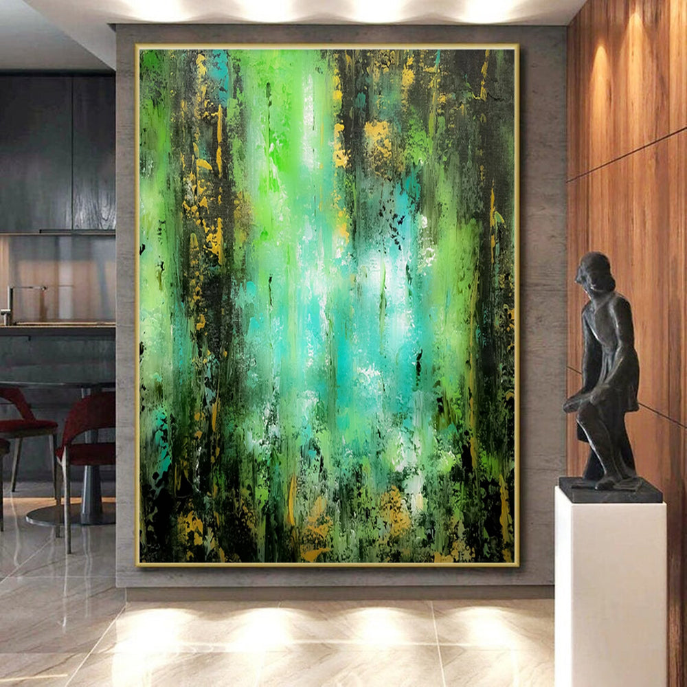 Handmade Art Green, Teal, and Gold Textured Abstract Art PT728