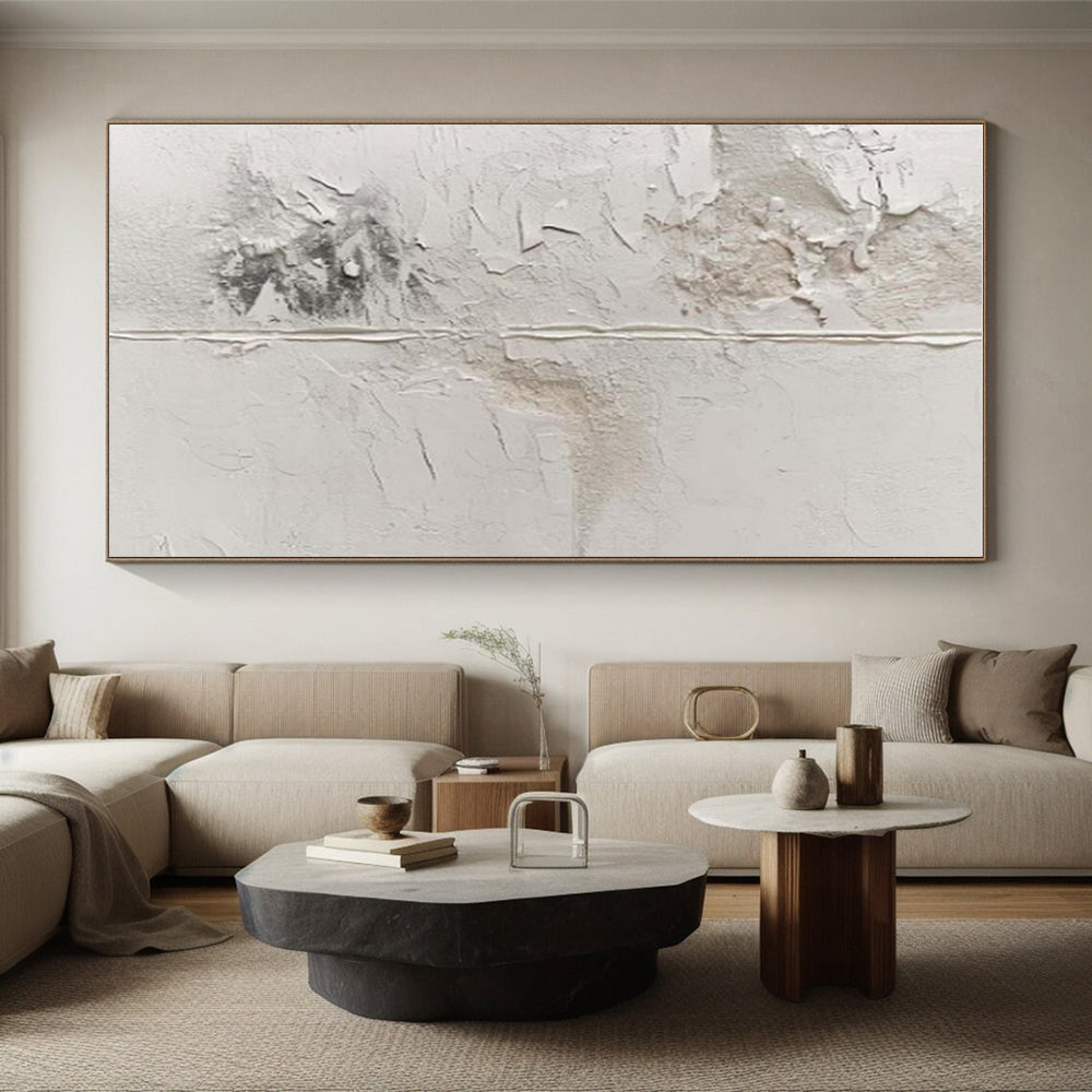 Hand-Painted White and Gray Textured Abstract Art, Acrylic Modern Art Painting PT327