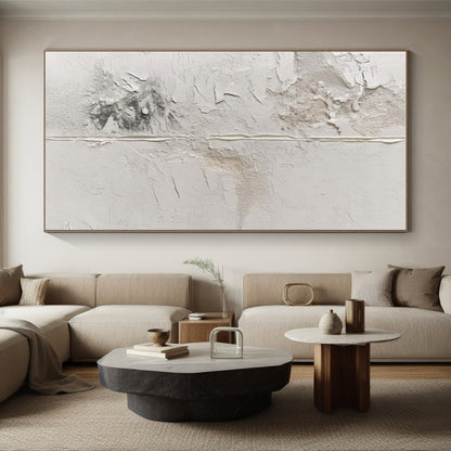 Hand-Painted White and Gray Textured Abstract Art, Acrylic Modern Art Painting PT327