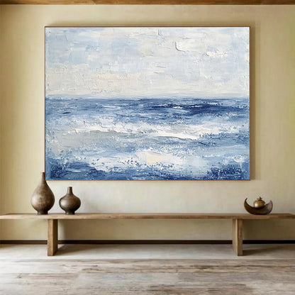 Hand-Painted Blue & Gray Textured Coastal Abstract Painting HPS291
