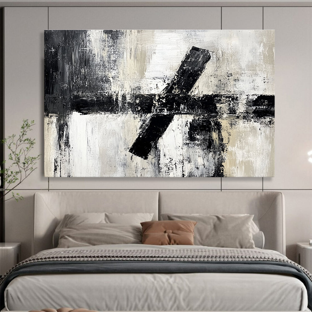 Cool Abstract Paintings Black, White & Beige Textured Geometric Abstract Painting HPS260