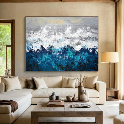 Paintings For House Blue, White, and Gray Textured Abstract Seaside Art HPS370
