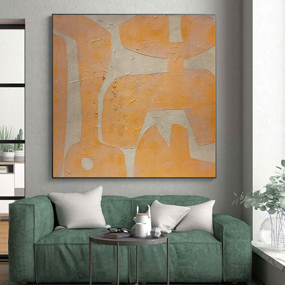 Hand-Painted Orange & Beige Geometric Abstract Painting On Canvas PT021