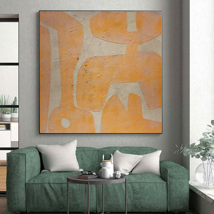 Hand-Painted Orange & Beige Geometric Abstract Painting On Canvas PT021