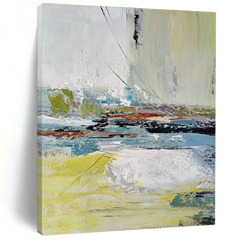 Acrylic Modern Art Paintings with Yellow, Blue, White, and Gray Abstract Landscape PT220