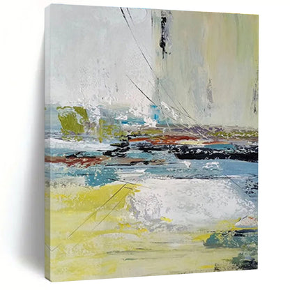 Acrylic Modern Art Paintings with Yellow, Blue, White, and Gray Abstract Landscape PT220
