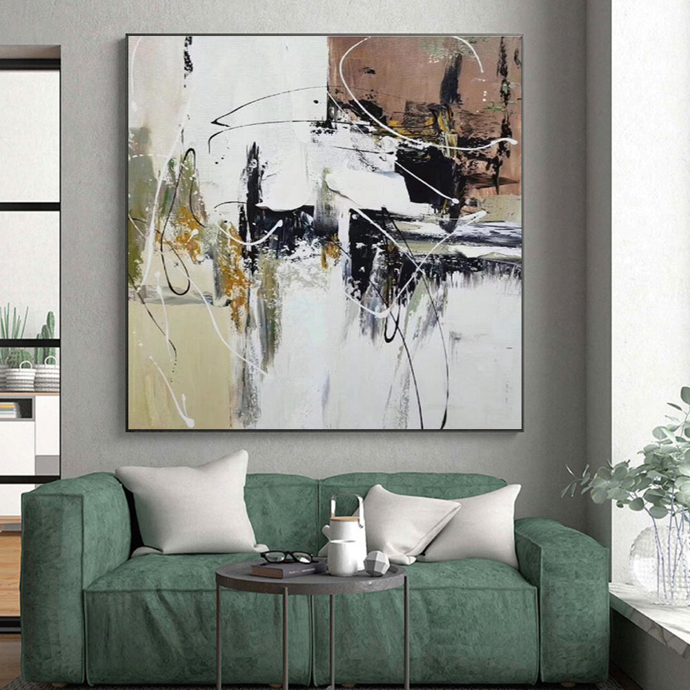 Cool Abstract Paintings Black White Beige Dynamic Abstract Acrylic Art PT348