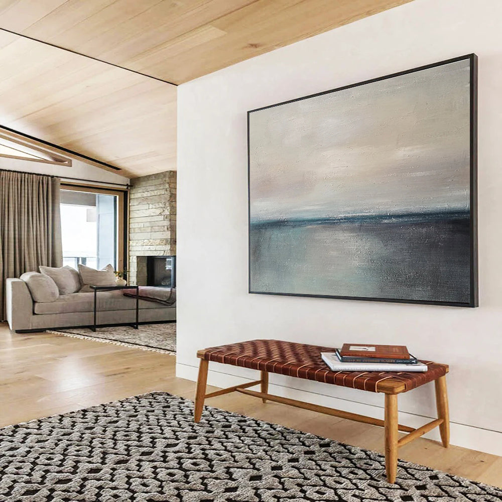 Minimalist Canvas Art Beige & Teal Abstract Coastal Art HPS184