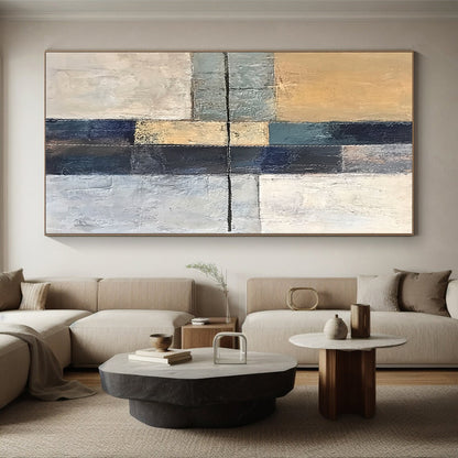 Big Abstract Painting On Canvas, Beige Blue Gray Abstract Geometric Art On Canvas PT153