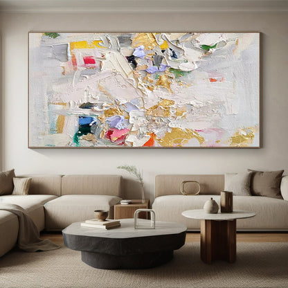 48x60 - Multicolor Textured Abstract Art with Gold Accents PT566
