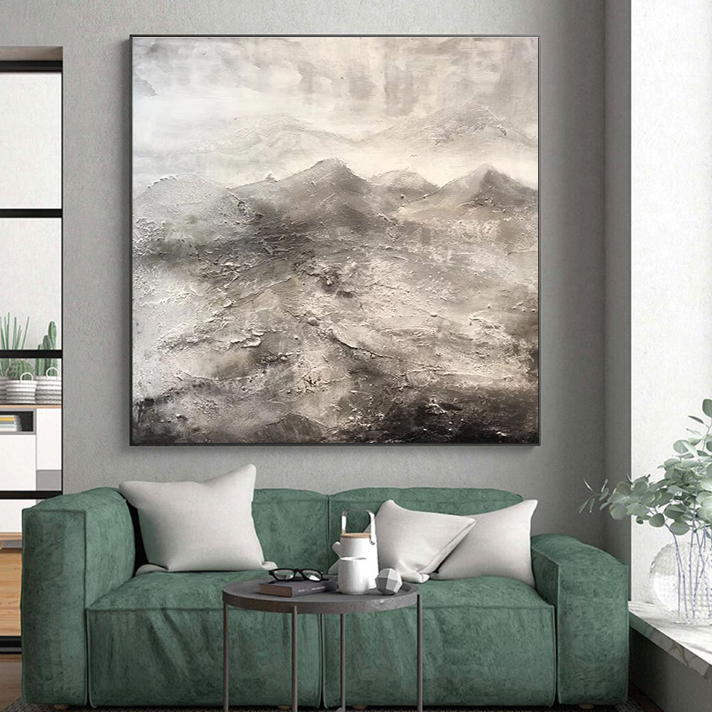 Hand-Painted Grey and White Abstract Textural Mountain Landscape Art PT251