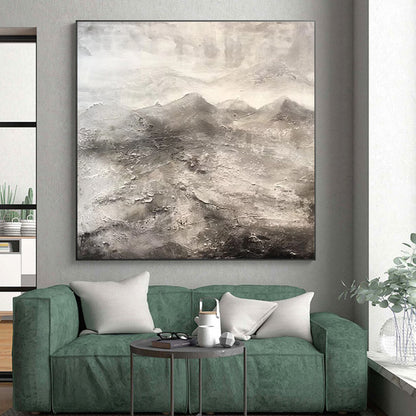 Hand-Painted Grey and White Abstract Textural Mountain Landscape Art PT251