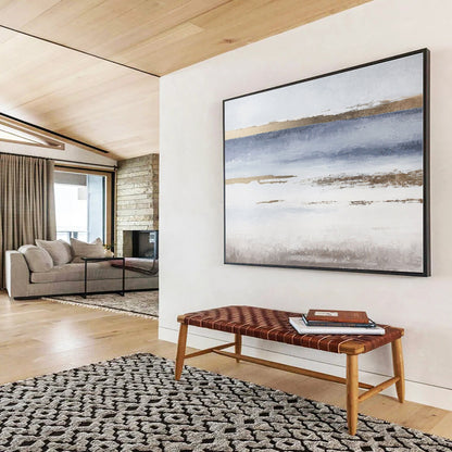 Minimalist Canvas Art Blue, Gold & White Landscape Abstract Painting On Canvas HPS116