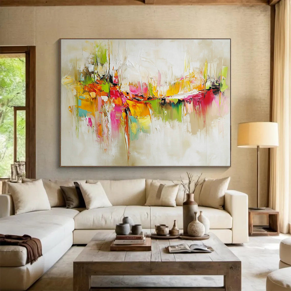 Paintings For House Multicolor (Pink, Orange, Green, Yellow) Abstract Painting HPS298
