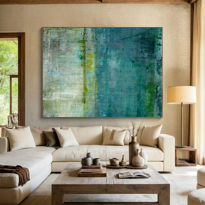 Oversized Abstract Wall Art Teal, Green, and Beige Textured Abstract Art PT798