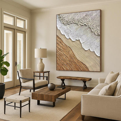 Handmade Art Textured Beige and Brown Abstract with Layered Details PT013