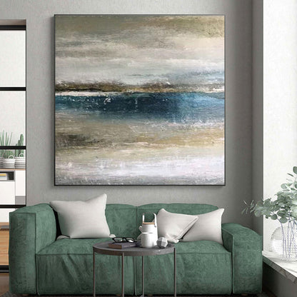 Hand Painted Art Blue and Gray Abstract Seaside Scene, Acrylic Modern Art Painting PT511