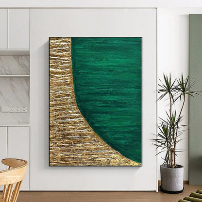 Large Size Green & Gold Textured Abstract Painting On Canvas PT048