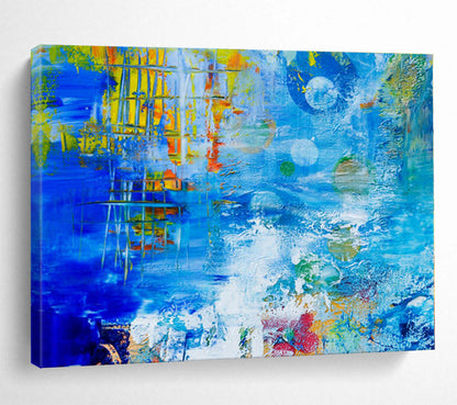 Cool Abstract Paintings Blue, Yellow & Multicolor Textured Abstract Painting On Canvas HPS105