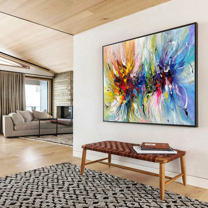 Large Size Multicolor Expressive Abstract Floral Burst Art HPS344