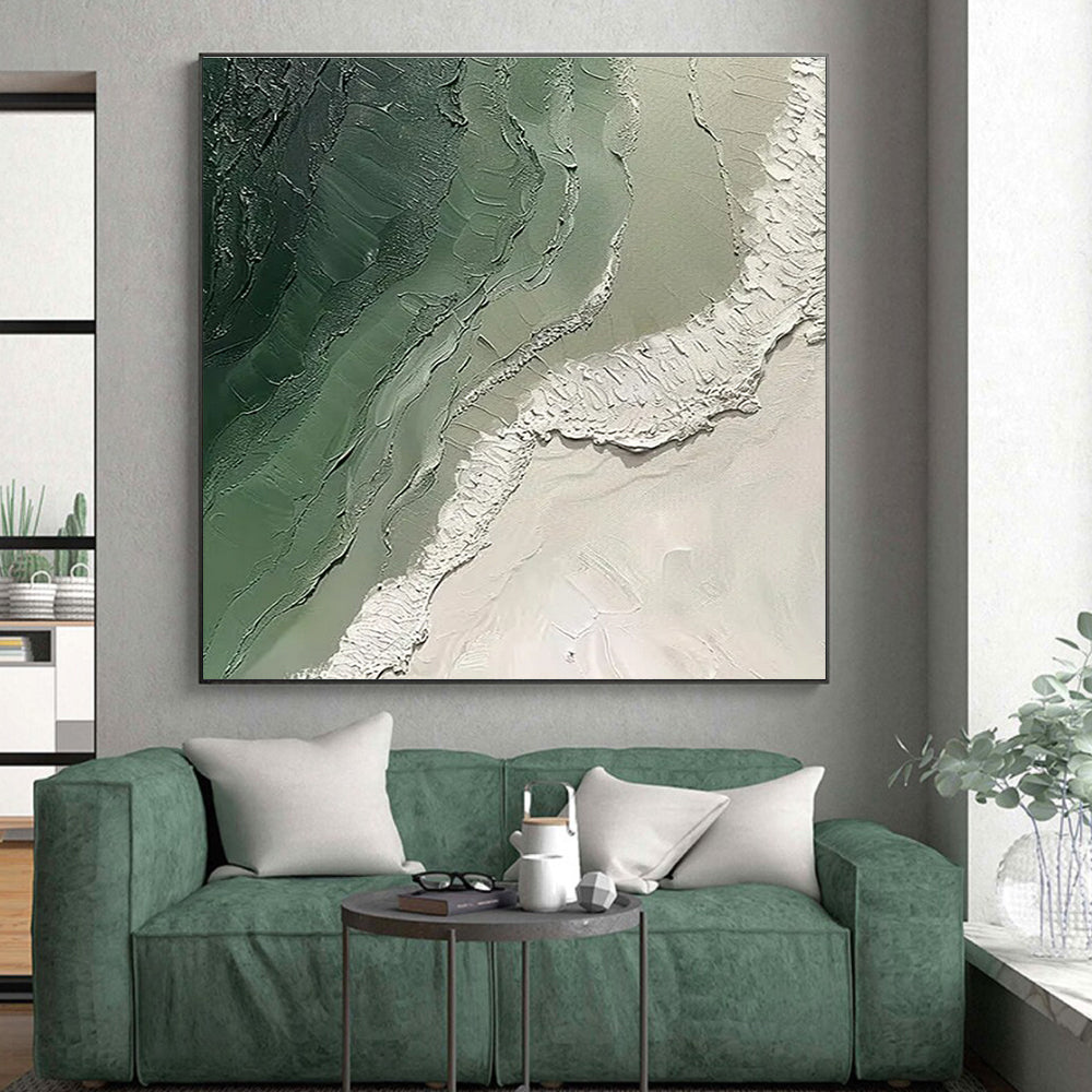 Cool Abstract Paintings Green and White Textured Abstract Art PT816