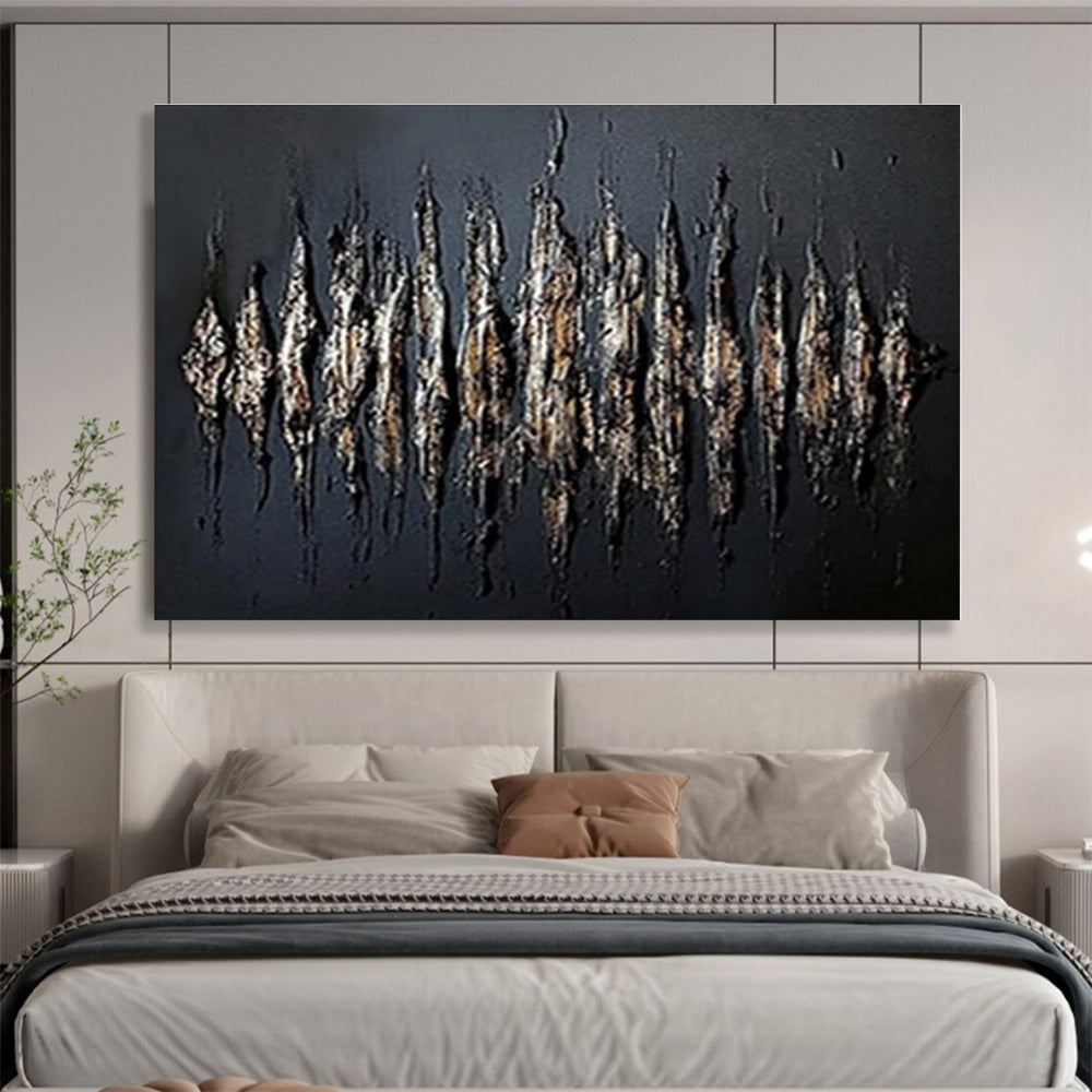Unique Abstract Art Textured Black & Gold Abstract On Canvas HPS032