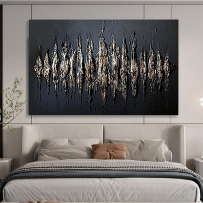 Unique Abstract Art Textured Black & Gold Abstract On Canvas HPS032