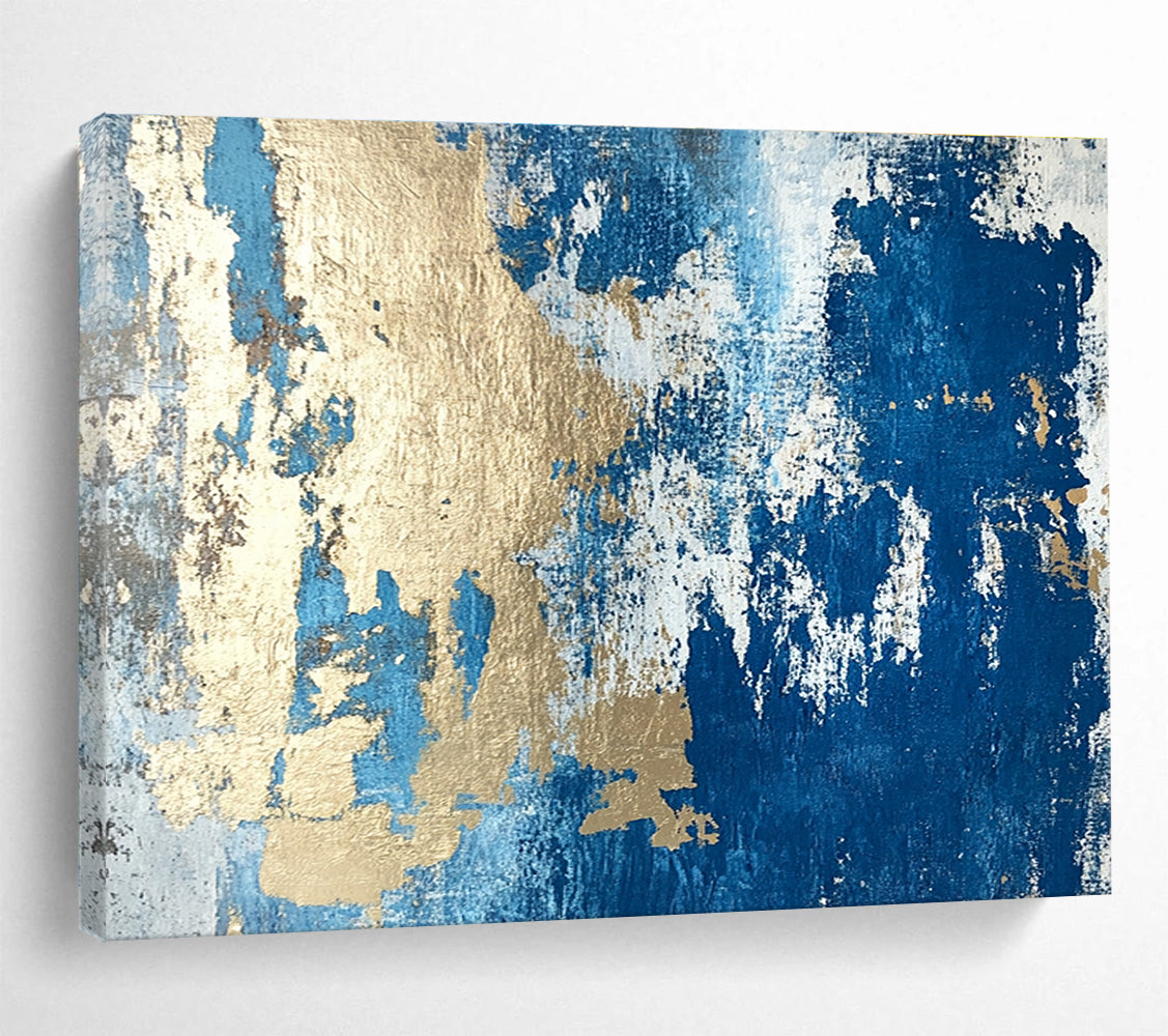 Large Size Blue, Gold & White Textured Abstract Painting HPS262