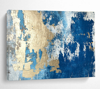 Large Size Blue, Gold & White Textured Abstract Painting HPS262