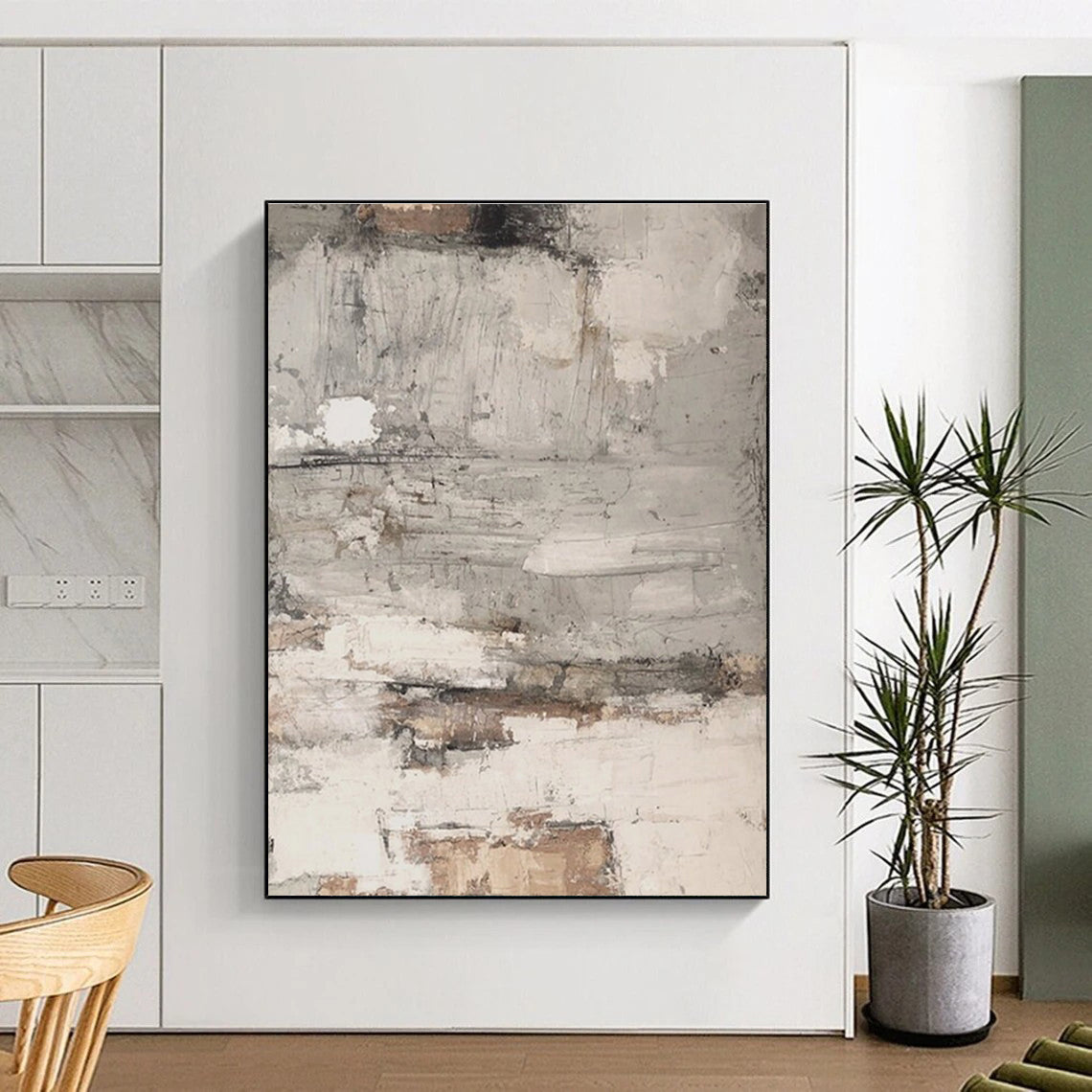 Hand-Painted Gray and Brown Textured Abstract Art PT632