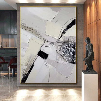 Handmade Art Gray & Black Textured Abstract Painting On Canvas PT034