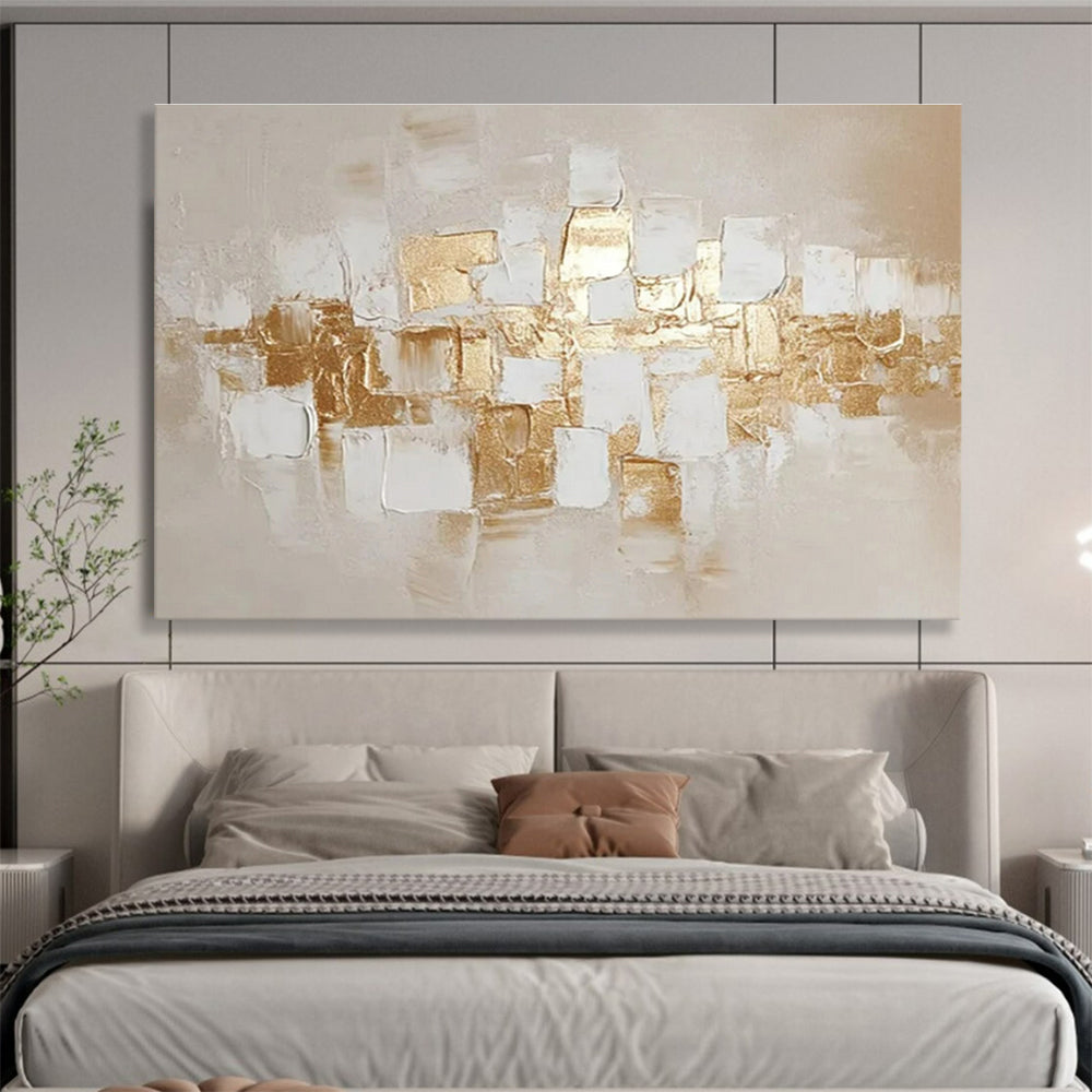 Gaint Canvas Art Gold and White Textured Abstract Geometric Art HPS352