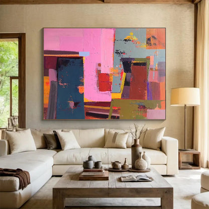 Acrylic Modern Art Paintings Pink, Teal & Brown Abstract Geometric Art HPS165
