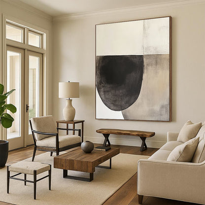Wall Decor Abstract Paintings Large, Black Beige Gray Abstract Minimalist Art PT156