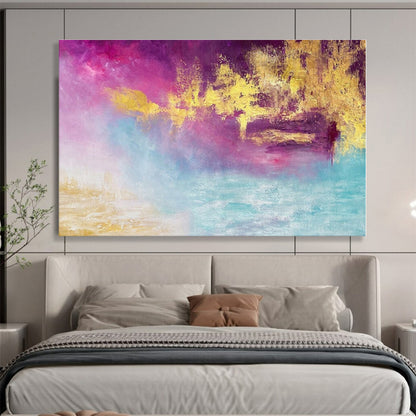 Acrylic Modern Art Paintings Dreamy Pink & Gold Abstract On Canvas HPS012