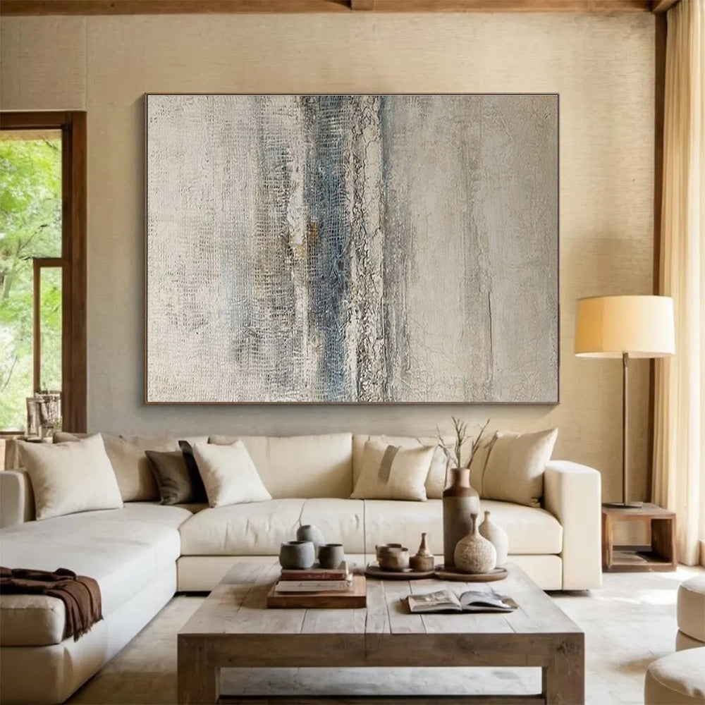 Huge Size Beige, Gray, and Blue Textured Abstract Minimalist Art HPS373