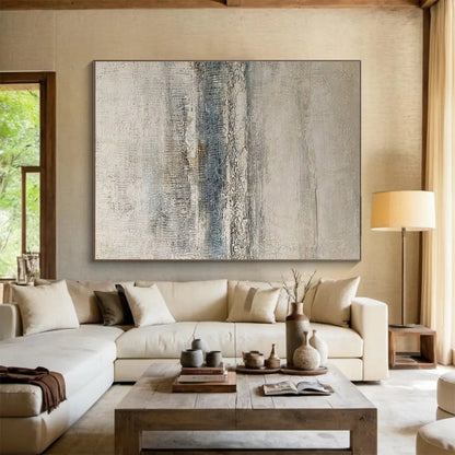 Huge Size Beige, Gray, and Blue Textured Abstract Minimalist Art HPS373
