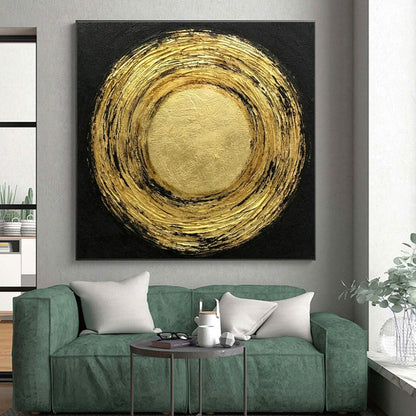 Oversized Abstract Wall Art Gold and Black Textured Circular Abstract Art PT805