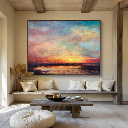Acrylic Modern Art Paintings Multicolor Sunset Seascape Abstract Painting On Canvas HPS138